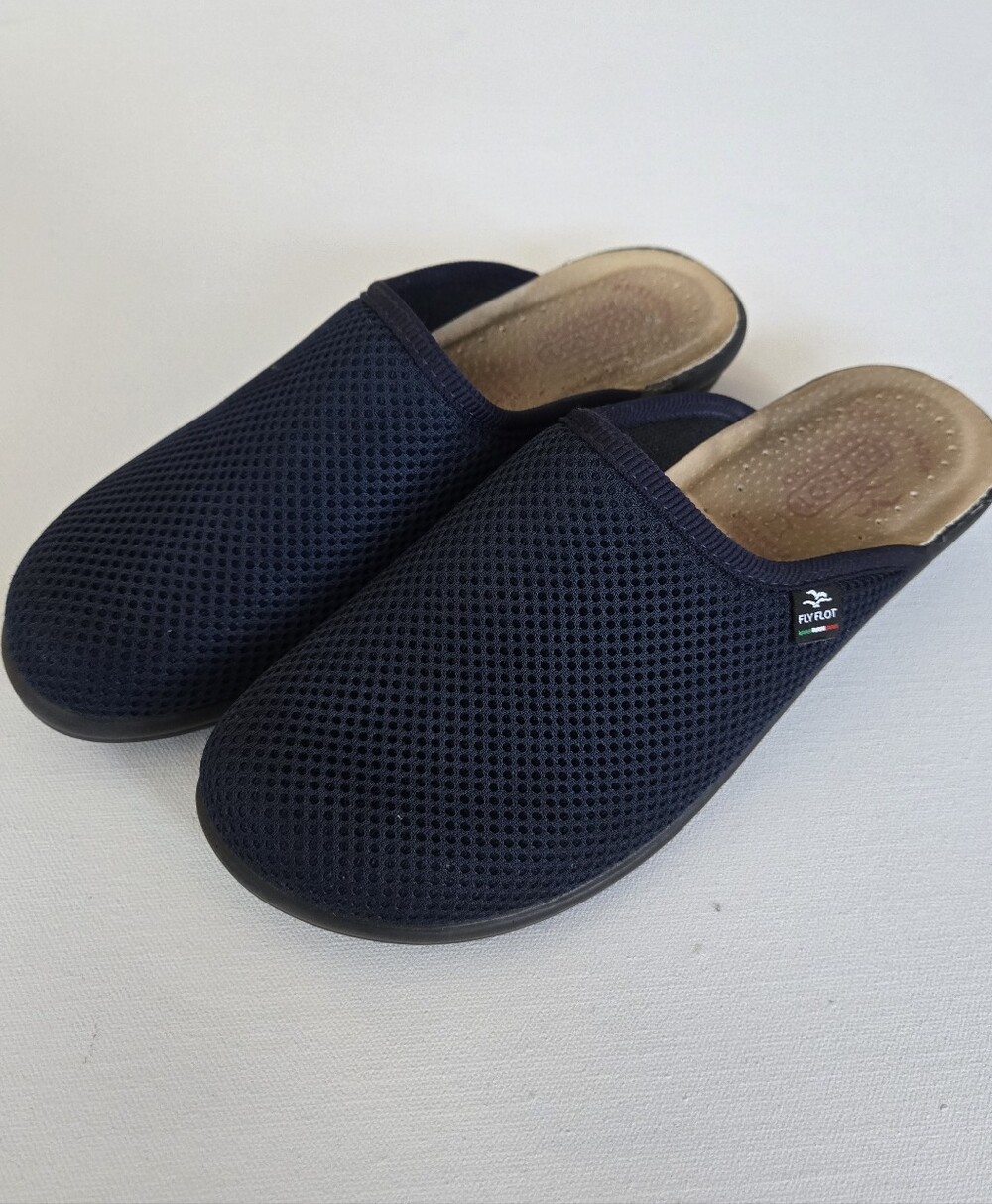 Women’s Fly Flot Navy Blue Mesh Comfort Slip On Shoes Clogs Sz7.5 (38) Low Wedge